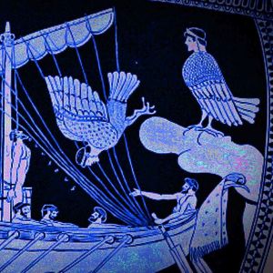 Odysseus ja seireenit, kuva vanhasta ruukusta