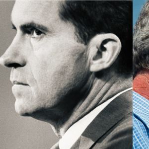 Sivuprofiilissa vasemmalla Richard Nixon, oikealla George W. Bush, kuvakollaasi