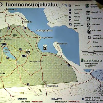 Aulangon luonnonsuojelualueen kartta.