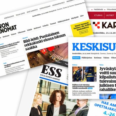 Kuvakaappaus maakuntalehtien etusivuista.