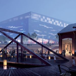 En skiss över det nya upplevelsecentret i Åbo