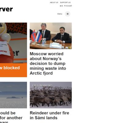 The Barents Observer -uutissivuston etusivu