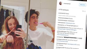 Skam-sarjan ensimmäisellä tuotantokaudella seurataan muun muassa Evan (Lisa Teige) ja hänen poikaystävänsä Jonaksen (Marlon Langeland) seurustelua. Kuvakaappaus Evan Instagram-tililtä.