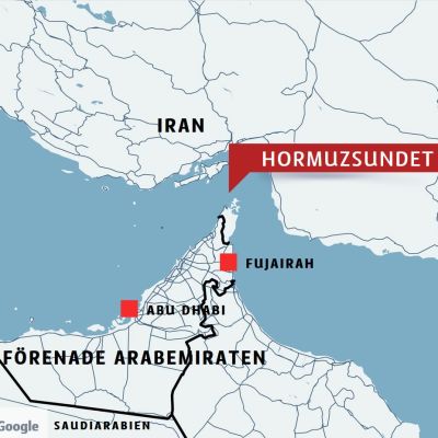 En karta som visar det geografiska läget för Hormuzsundet.