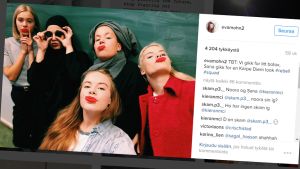 Skam-televisiosarjan hahmoilla on kaikilla omat sometilit. Kuvakaappaus Evan Instagram-tililtä. Kuvassa (vas.) Noora (Josefine Frida Petterssen), Sana (Iman Meskini), Chris (Ina Svenningdal), Vilde (Ulrikke Falch) ja Eva (Lisa Teige).