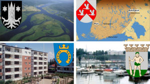 Kuvia ja vaakunoita suomalaisista kaupungeista. Espoo, Lappeenranta, Kemijärvi