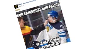Vuoden meemi: Kun säikähdät niin, että näytät Aku Hirviniemeltä. // Kuva: Kuvakaappaus facebook-sivulta.