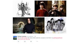 J.K. Rowlingin luonnokset ovat herättäneet ihastusta ja levinneet laajalti somessa viimeisen vuorokauden aikana. // Kuva: Kuvakaappaus: Twitter: https://twitter.com/enfieldlibrary