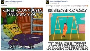 Pieni esimerkki mustasta huumorista, jota Riikkakin nykyään viljelee salaisessa 3AM Kolmelta aamuyöstä -Facebook-ryhmässä, jossa on noin 70 000 jäsentä. Julkisella 3AM Kolmelta aamuyöstä -Facebook-sivulla on lähes 60 000 tykkäystä. // Kuva: Kuvakaappaus 3AM Kolmelta aamuyöstä -Facebook-sivulta.
