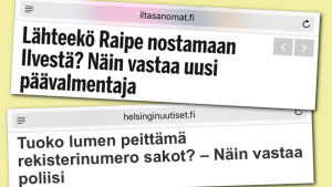 Otsikot Ilta-Sanomissa ja Helsingin uutisissa Otsikot Ilta-Sanomissa ja Helsingin uutisissa, kuvankaappaus Klikinsäästäjä-yhteisöstä