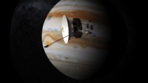 Voyager ute vid Jupiter (konstnärens uppfattning av hur det såg ut.). Voyager 1 ute vid Jupiter.