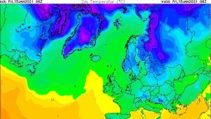 Temperaturläget i norra Europa på fredagen den 15.1. Väderkarta för fredagen den 15 januari 2021.