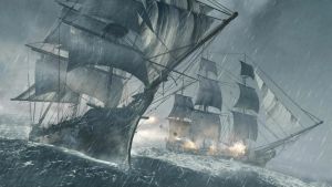 Att leka digital pirat roade många, men de fenomenala shantysångerna bidrog till att lyfta spelet Assassins Creed - Black Flag till nya höjder Två skepp i ett sjöslag, från spelet Assassins Creed - Black Flag