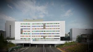 T3-sjukhuset blir åtta våningar högt. Skiss av T3-sjukhuset i Åbo.