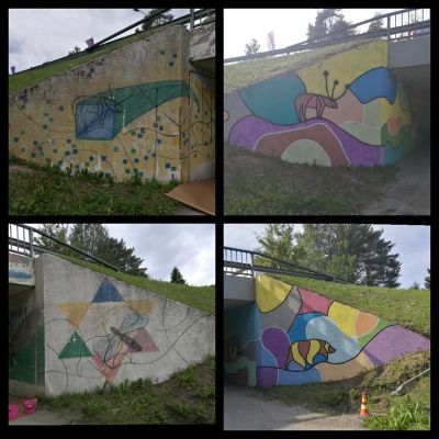 Kuhmon alikulkutunnelin uusi muraali.