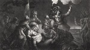 Kung Gustav II Adolf på slagfältet vid Lützen den 6 november 1632. Kung Gustav II Adolf stupar på slagfältet vid Lützen 1632