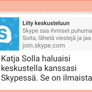 Ei ole vaaraa, ettei juttuseuraa löydy. Palvelut ehdottavat ahkerasti, että kutsut ihmisiä mukaan. Kuvakaappaus Skype-sovelluksesta: Kutsu yhteystietolistan väkeä.