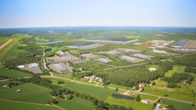 Skiss över ett möjligt batterifabriksområde på Långskogens industriområde i Vasa.