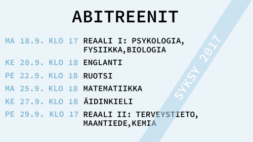 Kuusi Suoraa Yo Koelahetysta Abitreenit Palvelee Syksyn
