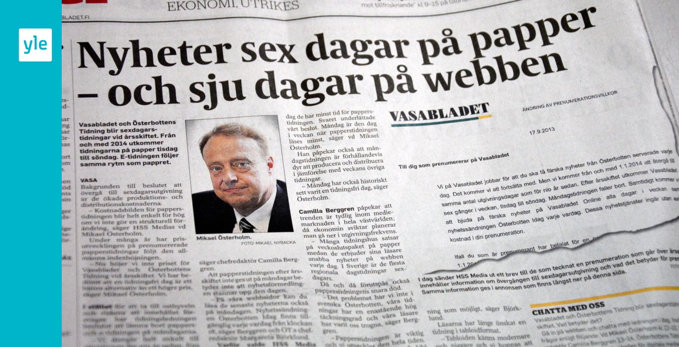 Vasabladet blir sexdagarstidning | Österbotten | svenska.yle.fi