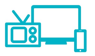 Symboli-kuva, jossa radio, televisio ja kännykkä.