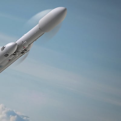 Falcon Heavy-raket i flykt, som konstnären ser det.