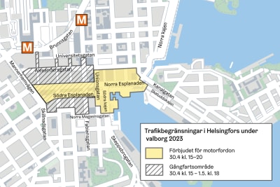En karta över Helsingfors centrum.