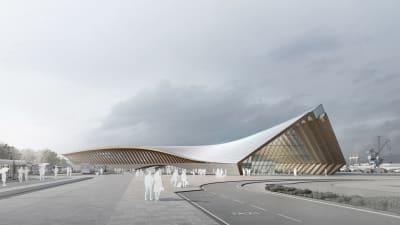 Förslag på ny terminal, en visuellt stor och spännande byggnad.