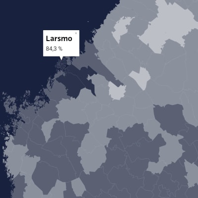 Karta som visar att Sauli Niinistös stöd i Larsmo var 84,3%