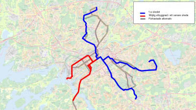Karta över Åbos tilltänkta spårvägsnät