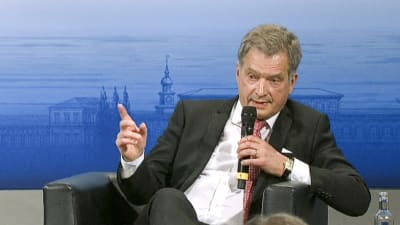 President Sauli Niinistö vid den årliga säkerhetskonferensen i München den 7 februari 2015.