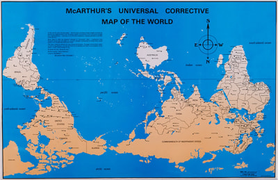 "McArthur’s Universal Corrective Map of the World", en australisk världskarta med syd uppåt.