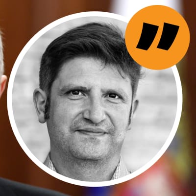 Ett bildmontage av Vladimir Putin och Gustaf Antell.