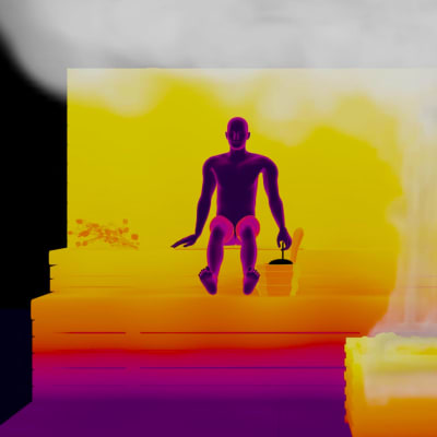 3D-visualisointi höyryn liikkeestä saunassa.