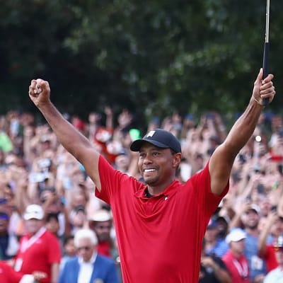 Tiger Woods firar.