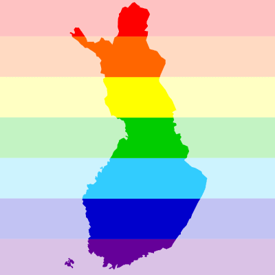 Regnbågsflaggan med Finlands konturer