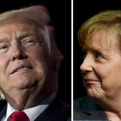 Porträtt på USA:s tresident Donald Trump och tyska förbundskanslern Angela Merkel