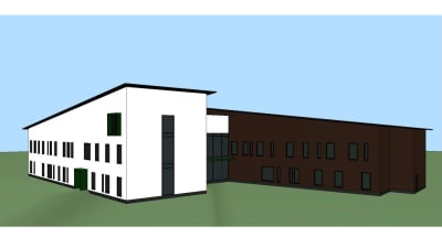 Ritning av ett hus.