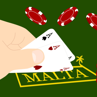 Illustration med spelkort som avslöjar namnet Malta.