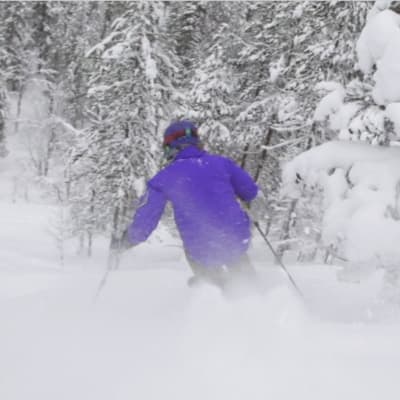 Tom Nylund tar sig till Pyhä för att testa att åka offpist för första gången och åker in i skogen.