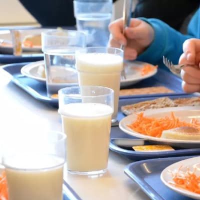 Mjölkglas och mat i skolan.