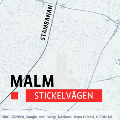 Karta över delar av Helsingfors, bland annat stadsdelen Malm