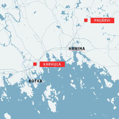 Kotkan Karhula ja Haminan Paijärvi kartalla.