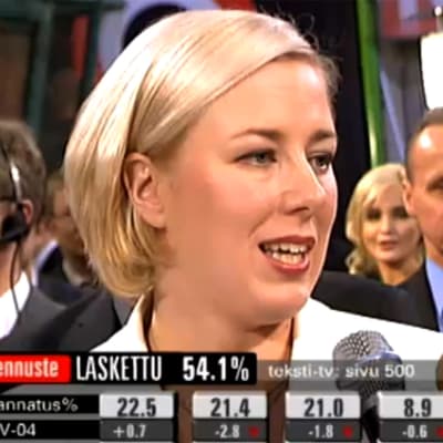 Jutta Urpilainen kommentoi vaalitulosta (2008).