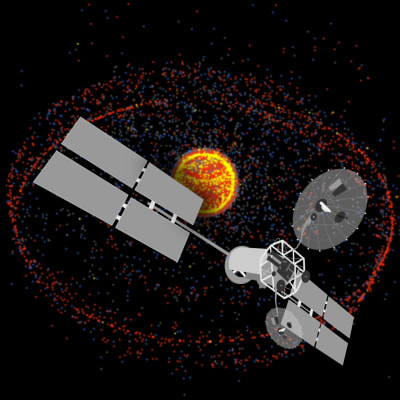 Kuvituskuva maapalloa kiertävistä satelliiteista