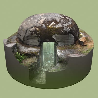 3D-renderöity kuva ympäristöstä irroitetusta bunkkerista. 