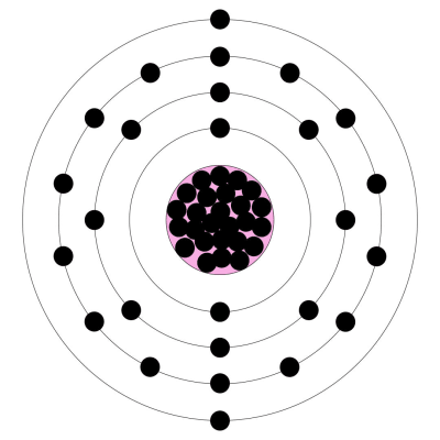 En ritad järn (Fe) atom.