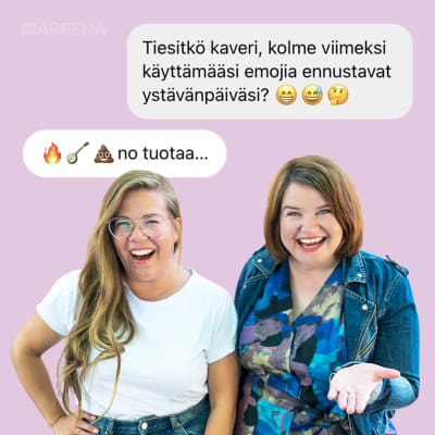 Kuvassa Kaverin puolesta kyselen -podcastin Tiia Rantanen ja Anna Karhunen.