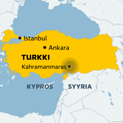 Turkki kartta maanjäristysalue, Kahramanmaras 6.2.2023