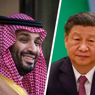 Kuvassa Muhammad bin Salman, Ali Khamenei ja Xi Jinping.